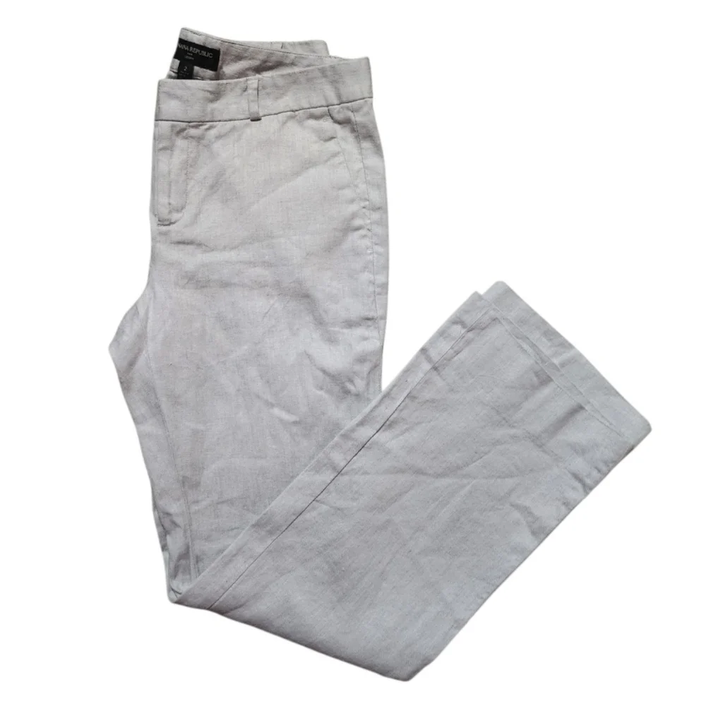 Banana Republic Logan Fit Linen Blend Straight Leg Dress Pants Grey Size 2